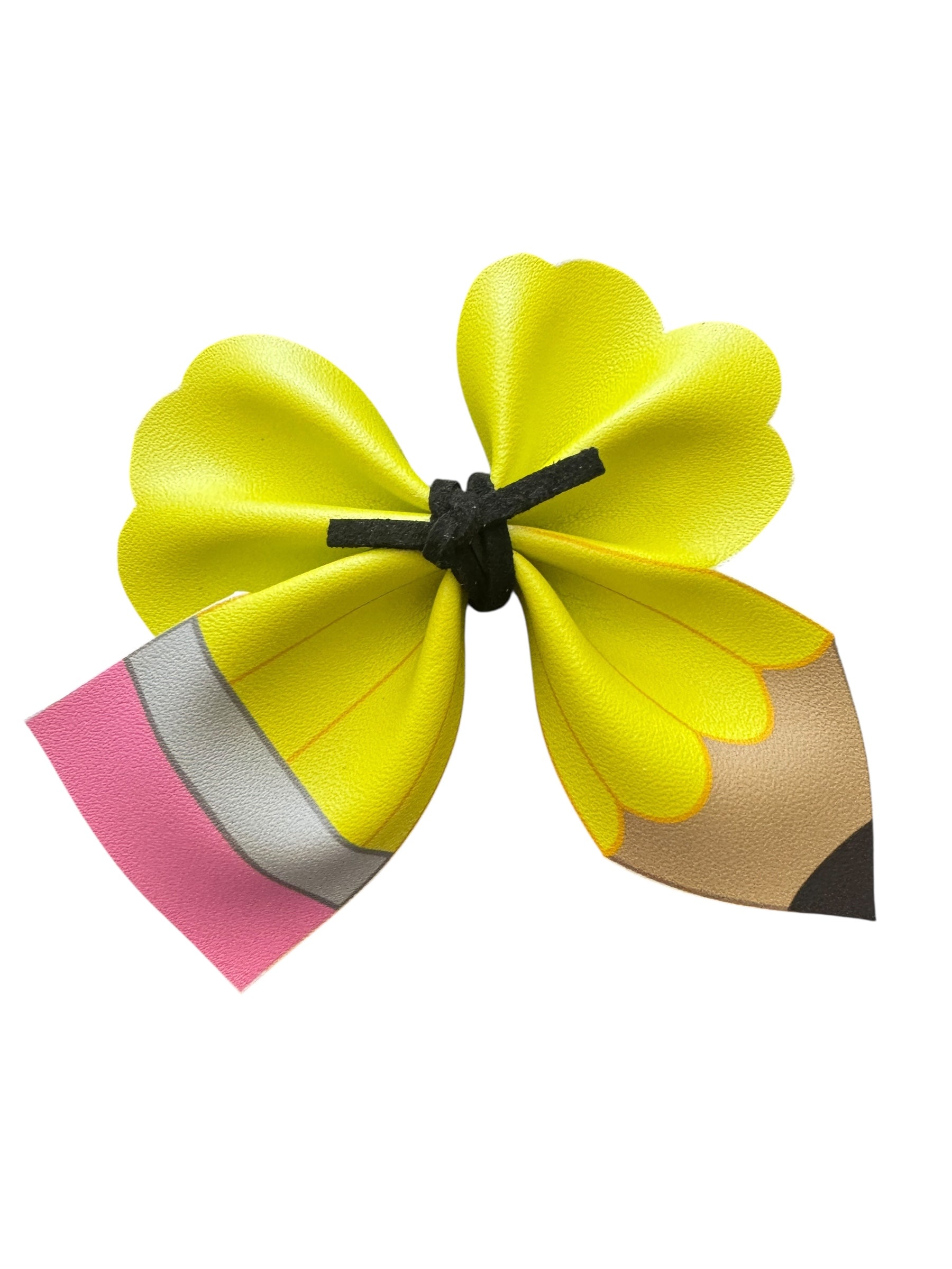 Yellow pencil hair clips on a white background