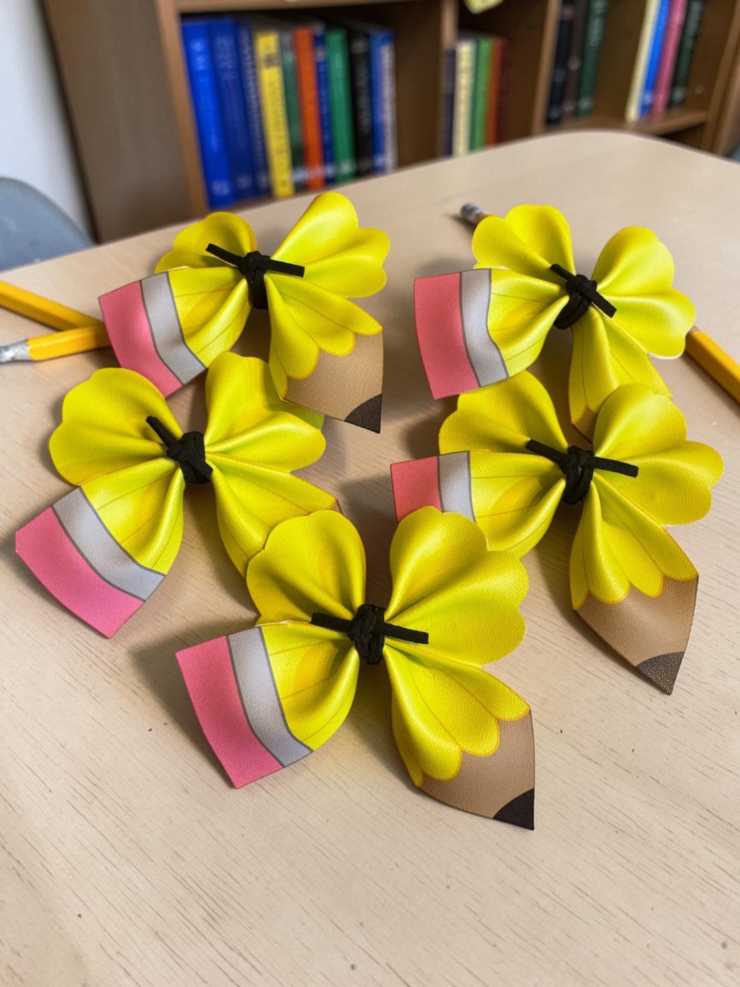 Yellow Pencil Faux Leather Hair Bows for Little Girls