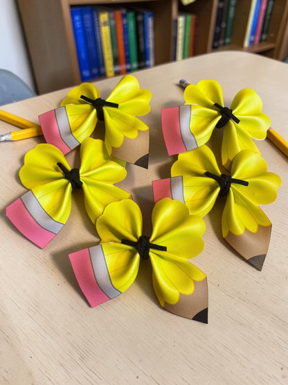 Yellow Pencil Faux Leather Hair Bows for Little Girls