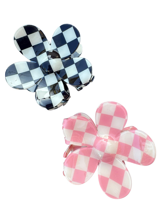 *Checkered Flower Claw Clips