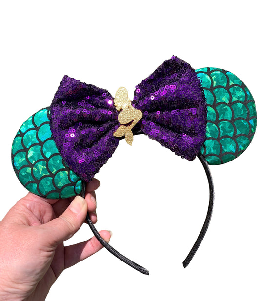 *Green and Purple Mermaid Mouse Ear Headband