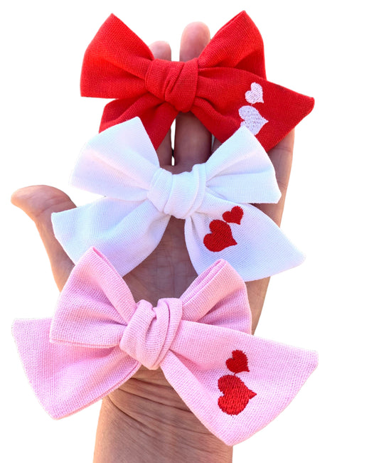 *Linen Heart Hair Bows