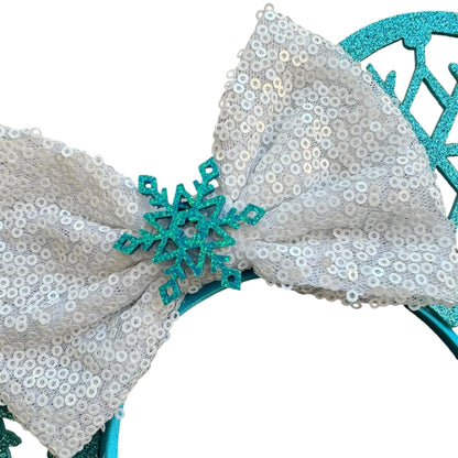 *Aqua Snowflake Mouse Ear Headband