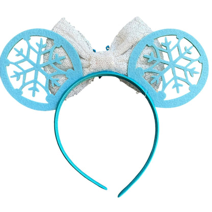 *Aqua Snowflake Mouse Ear Headband