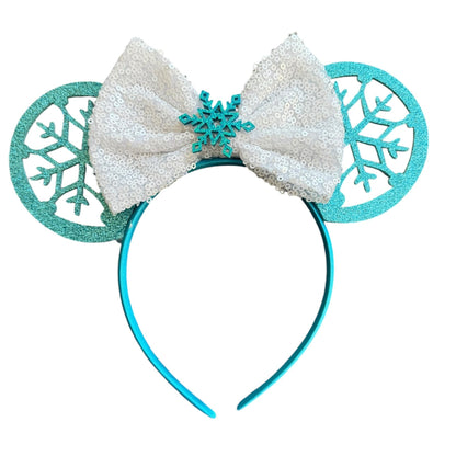 *Aqua Snowflake Mouse Ear Headband