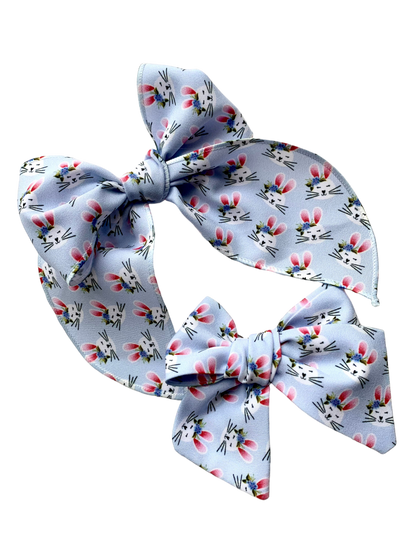 Blue Bunny Hair Bows - Fabric Bow for Little Girls