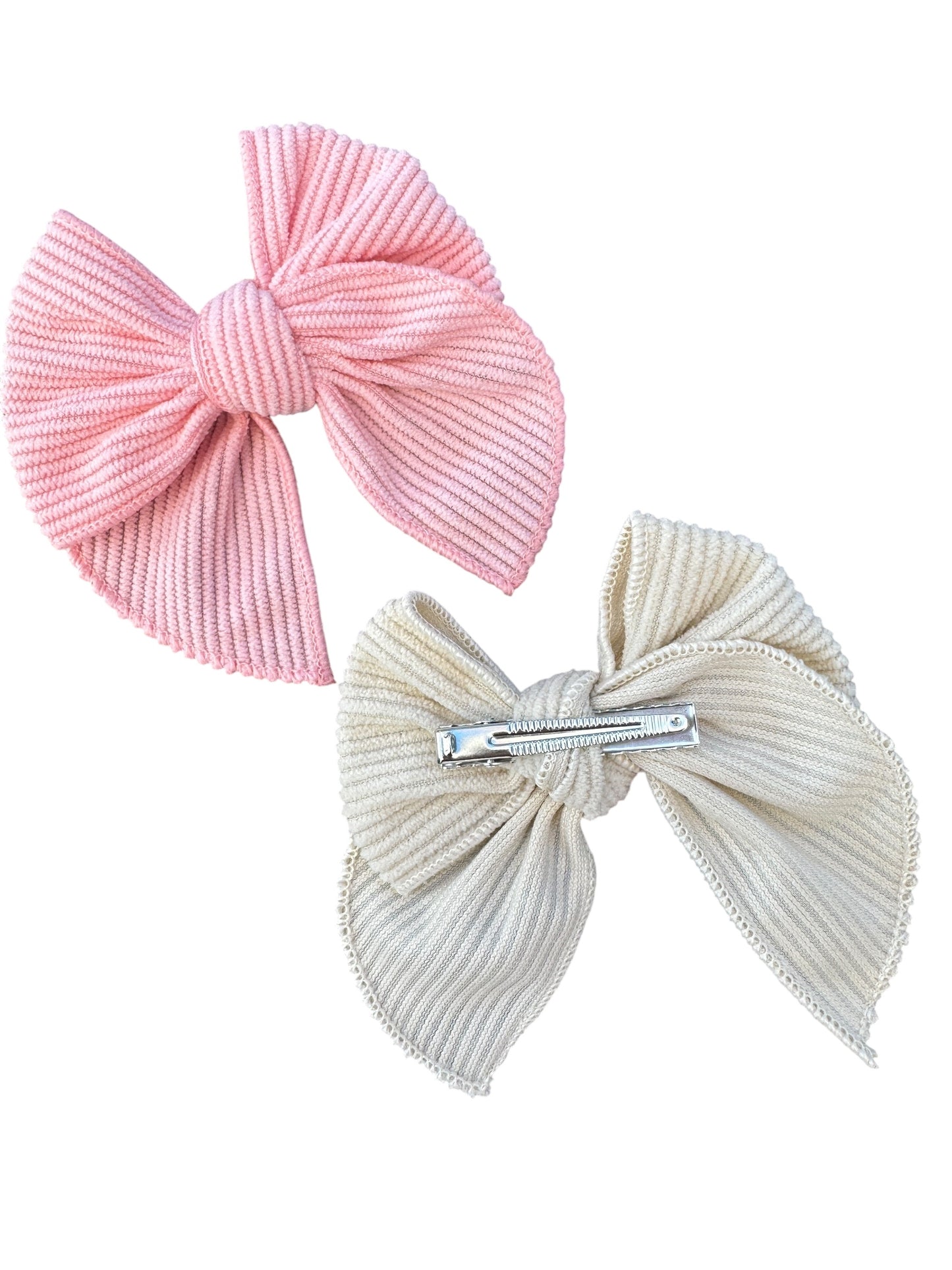 Ribbed Corduroy Hair Bows for Girls – Small Corduroy Bows with Alligator Clip