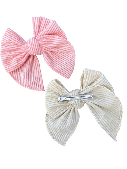 Ribbed Corduroy Hair Bows for Girls – Small Corduroy Bows with Alligator Clip