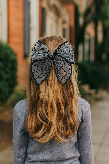 Spider Web Hair Bow – Large Halloween Bow for Girls
