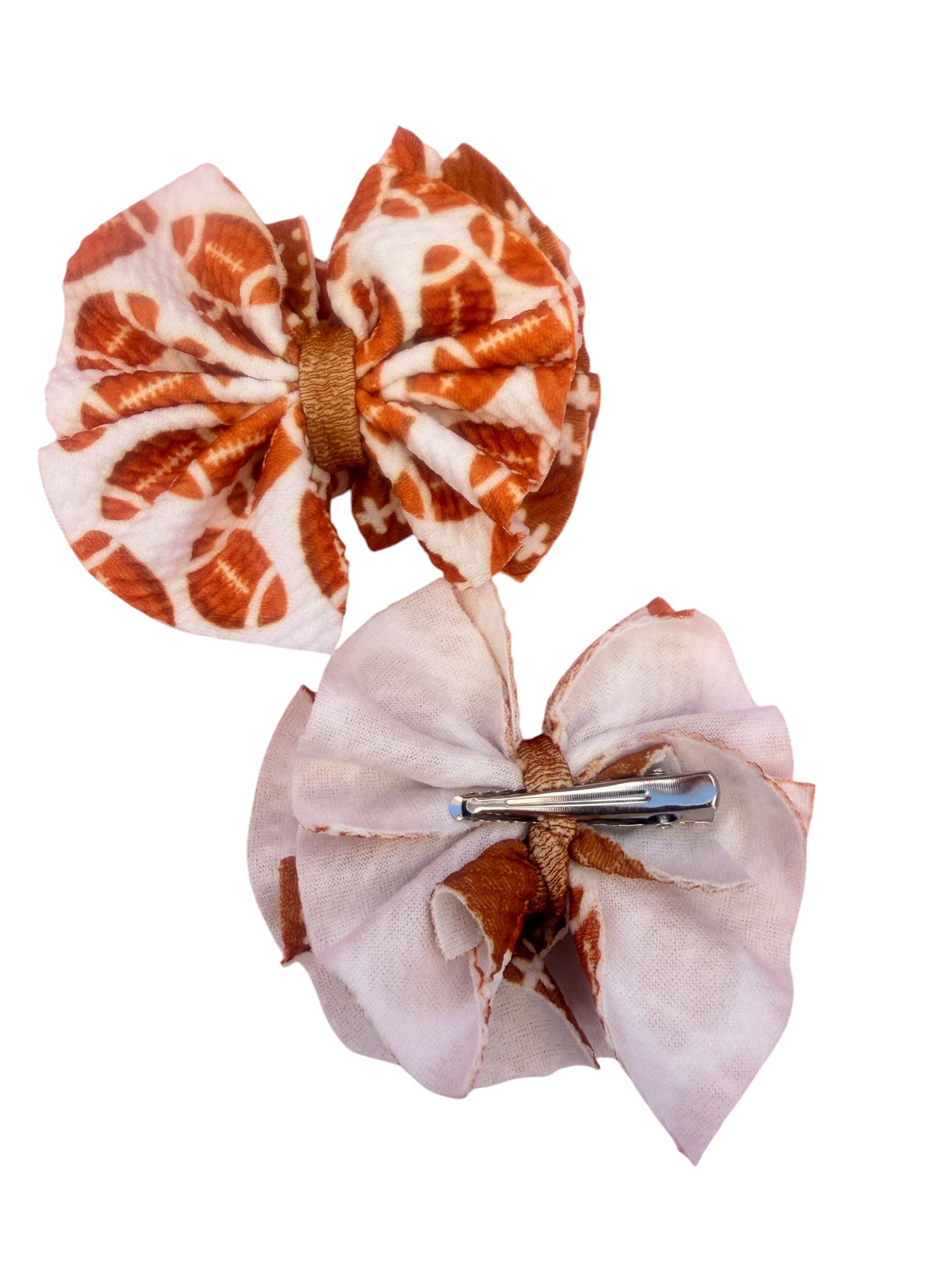 Football Pigtail Hair Bow Clips – Set of 2 | Game Day Hair Accessories