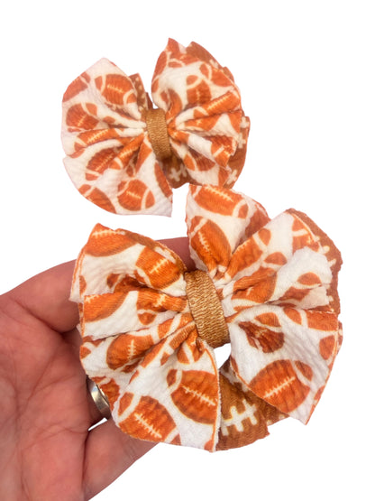 Football Pigtail Hair Bow Clips – Set of 2 | Game Day Hair Accessories
