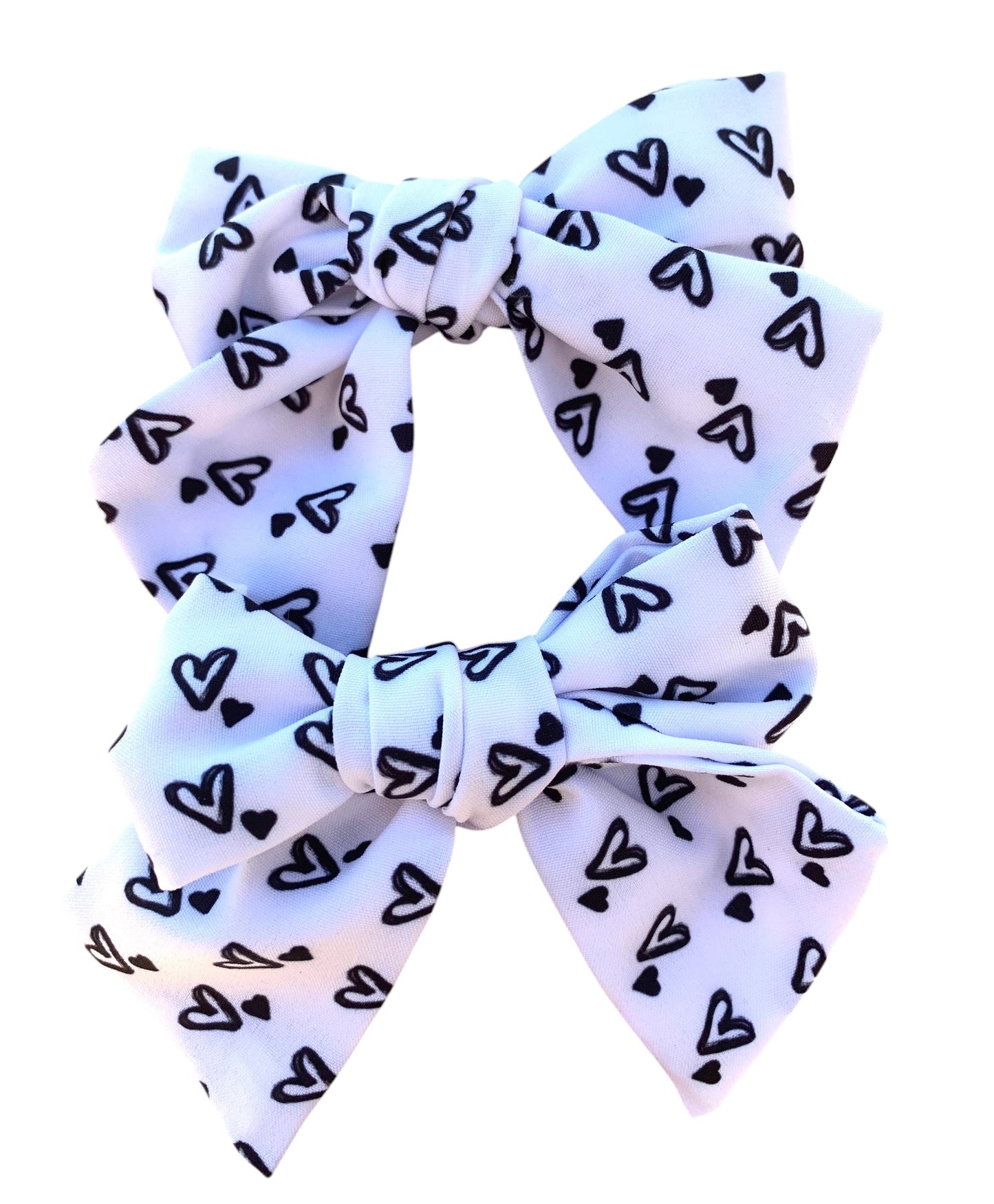 *White with Black Hearts Hair Bows