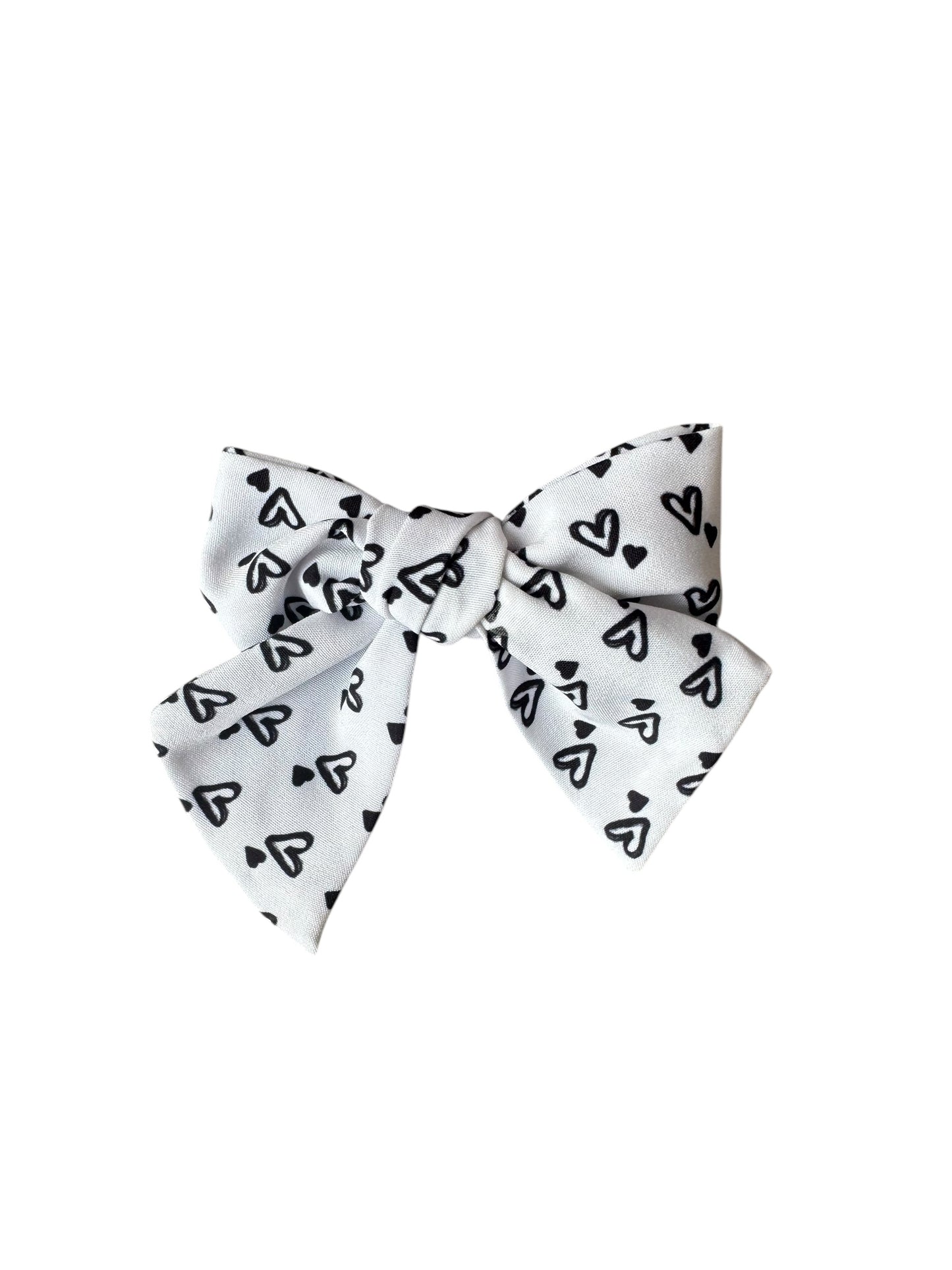 *White with Black Hearts Hair Bows