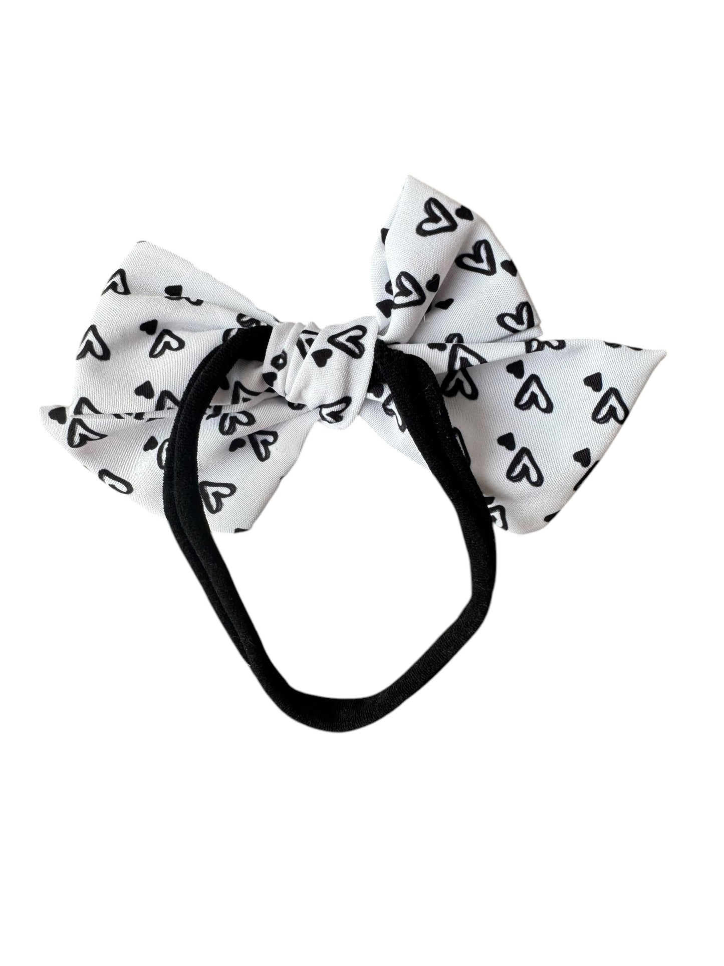 *White with Black Hearts Hair Bows