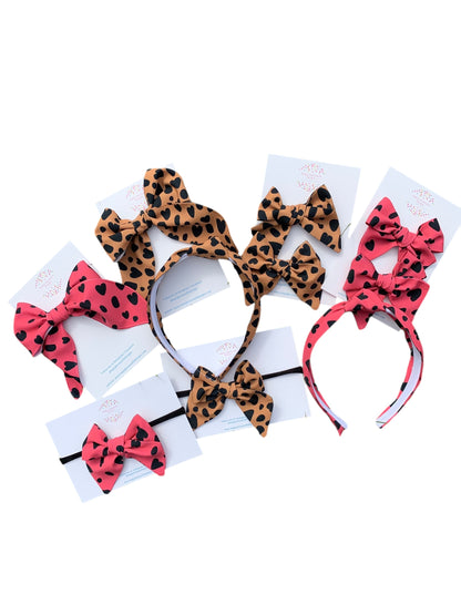 *Leopard Heart Hair Bows