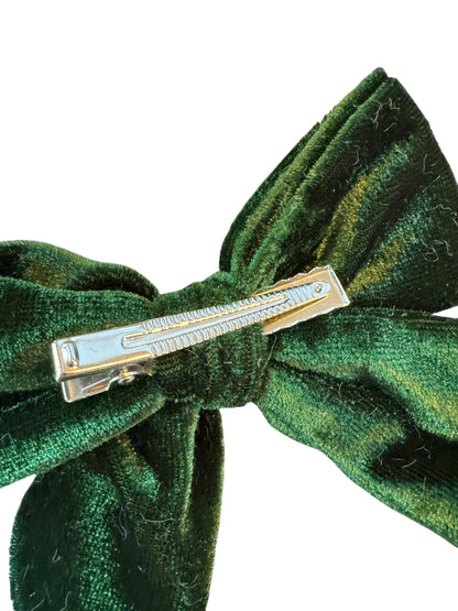 Green Velvet Santa Hair Bows with White Fur Trim - Christmas Hair Accessories