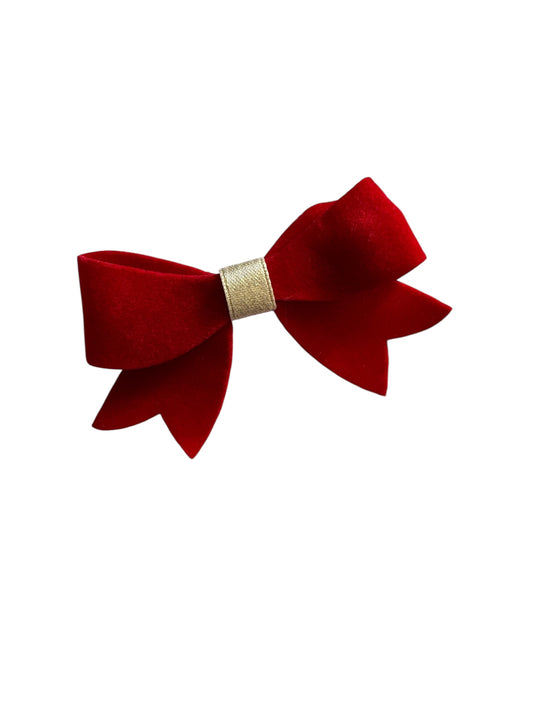 Mini Red Velvet and Gold Hair Bows - Christmas Holiday Hair Accessories