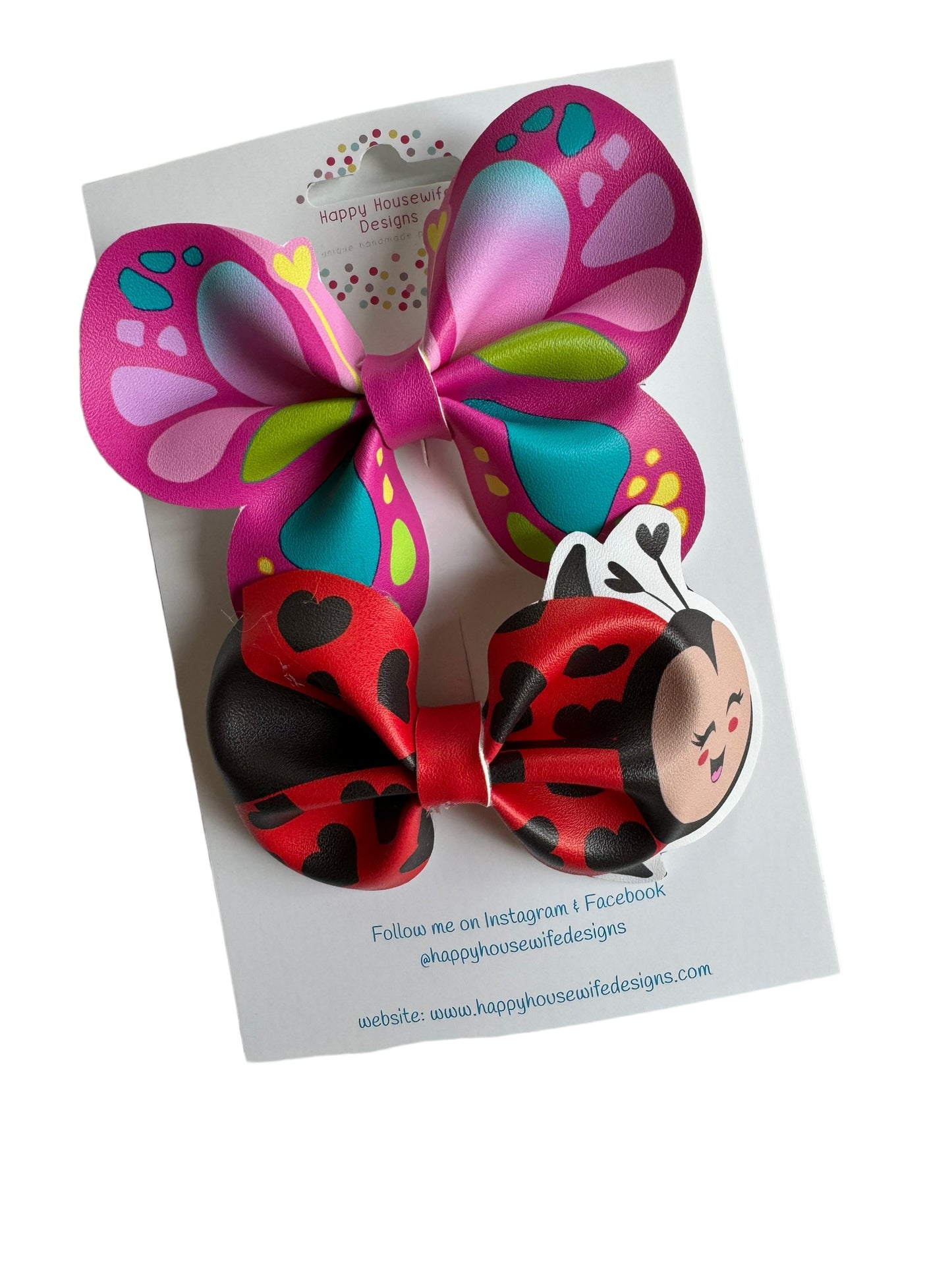 *Ladybug Faux Leather Bows