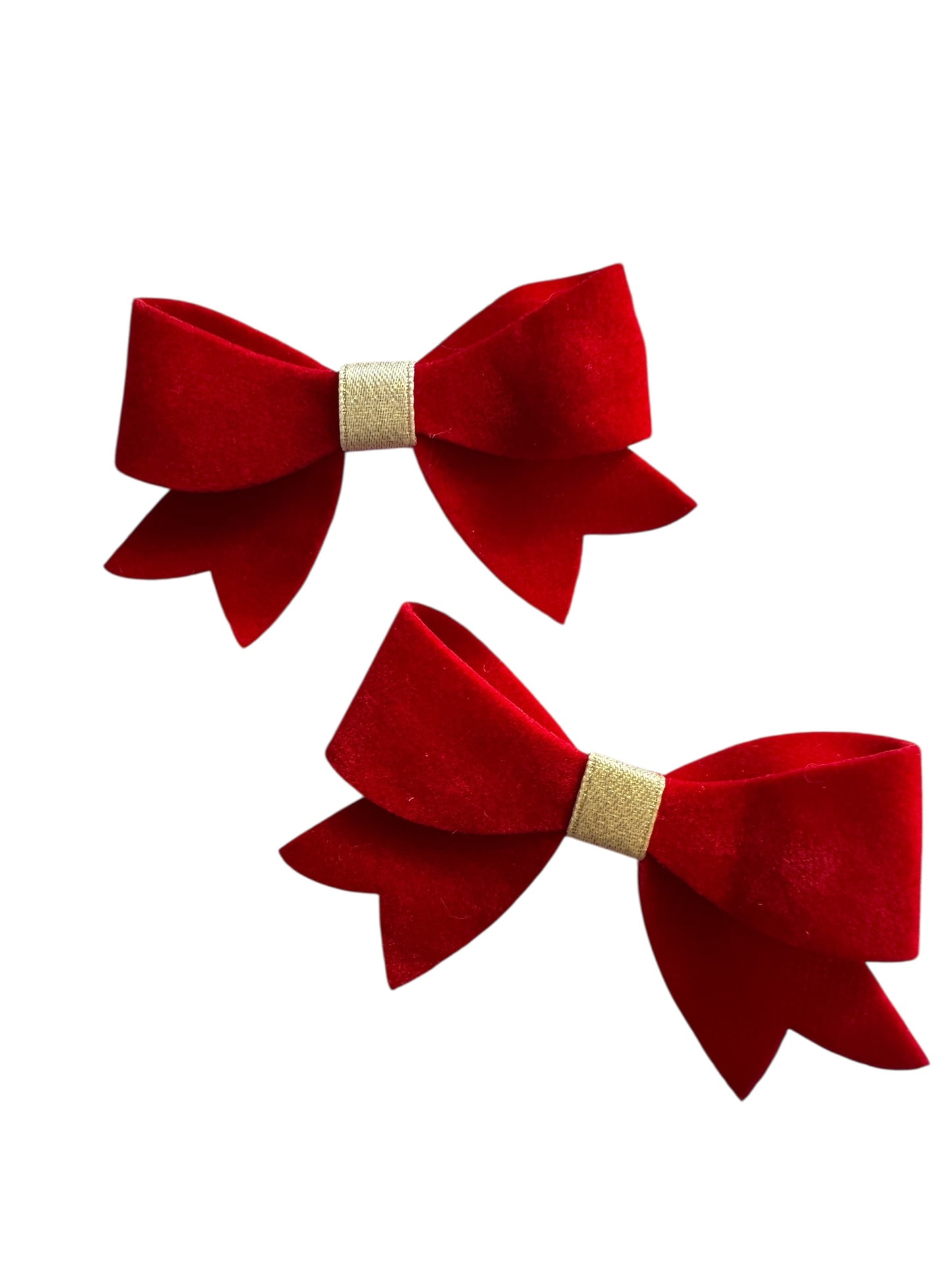 Mini Red Velvet and Gold Hair Bows - Christmas Holiday Hair Accessories