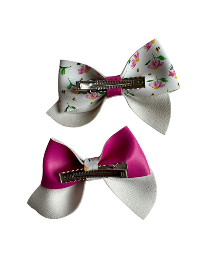 *Spring Flower Faux Leather Bows