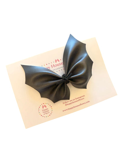 Large Faux Leather Bat Hair Bow Set – 2 Colors – Halloween Hair Accessories