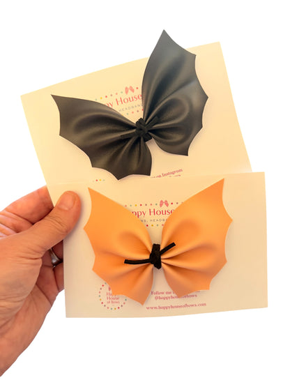 Large Faux Leather Bat Hair Bow Set – 2 Colors – Halloween Hair Accessories