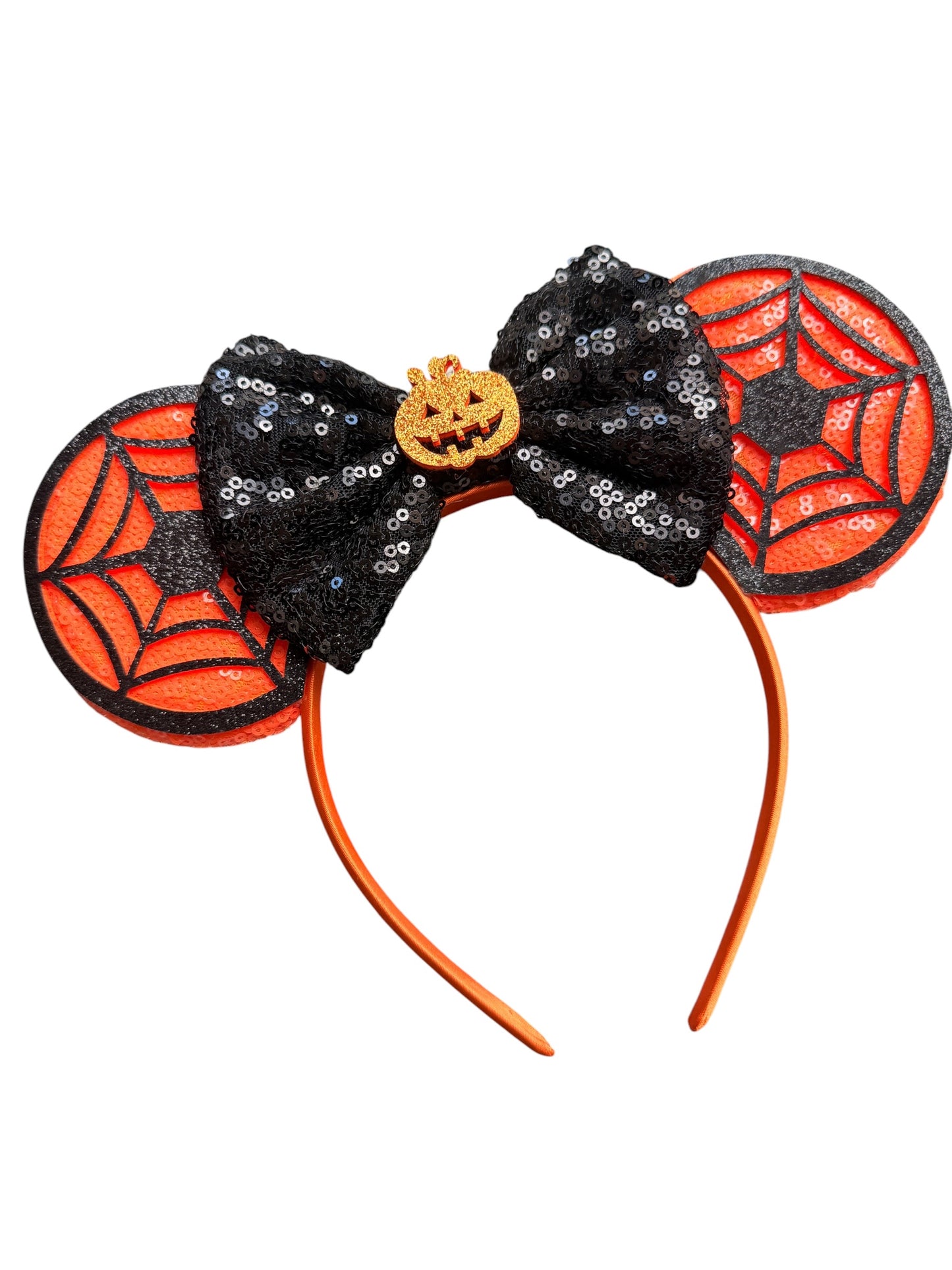 Orange Spiderweb Halloween Mouse Ears Headband