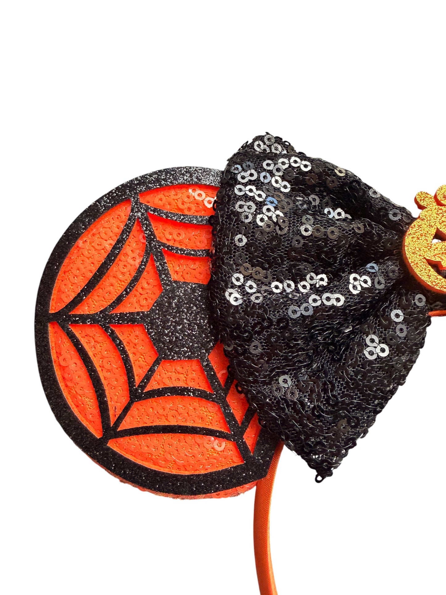 Orange Spiderweb Halloween Mouse Ears Headband