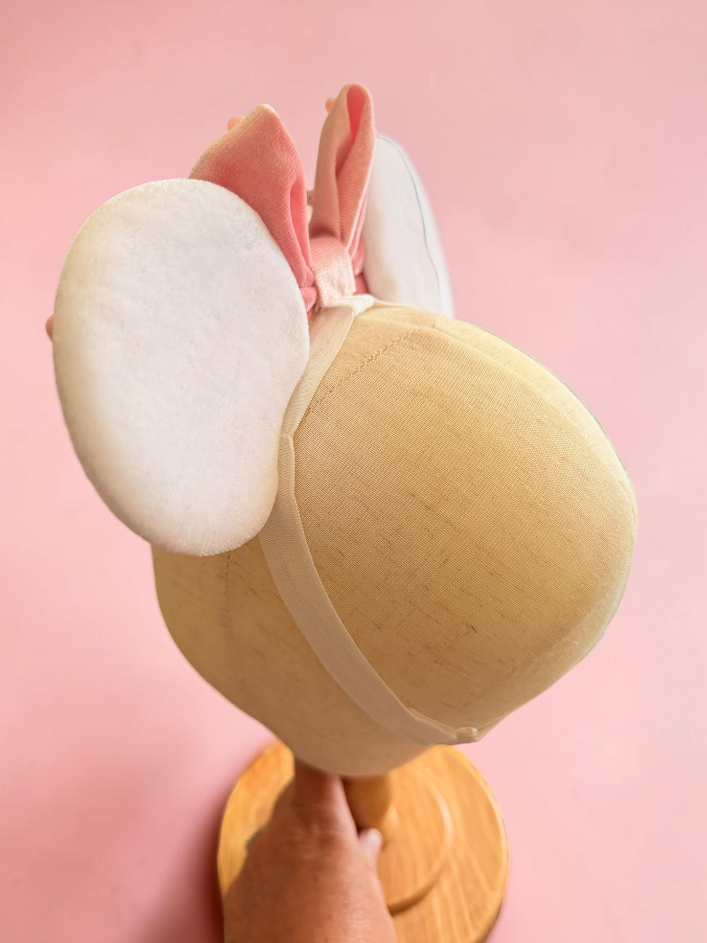 Velvet and Pastel Pearl Mouse Ear Elastic Headband