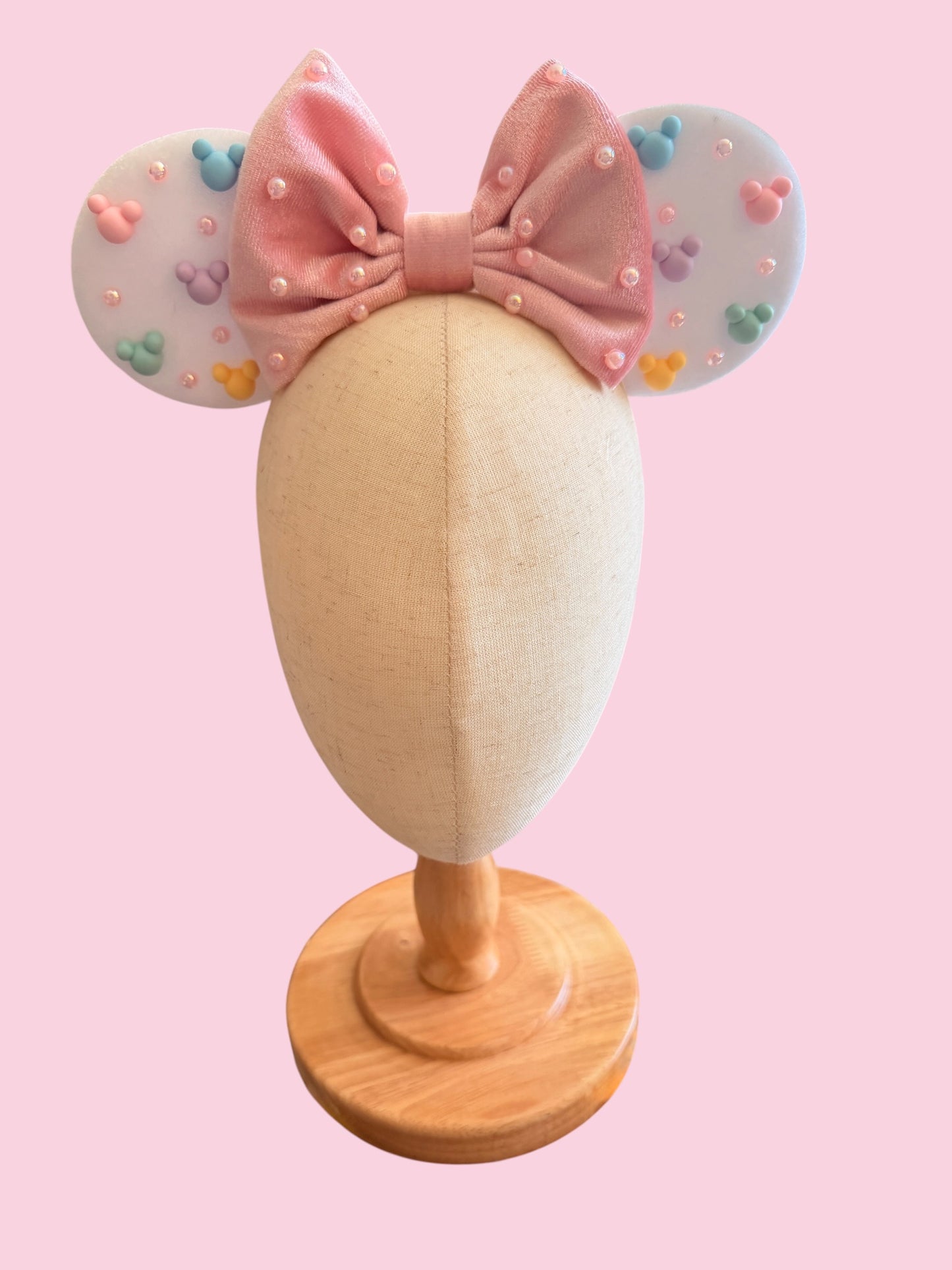Velvet and Pastel Pearl Mouse Ear Elastic Headband