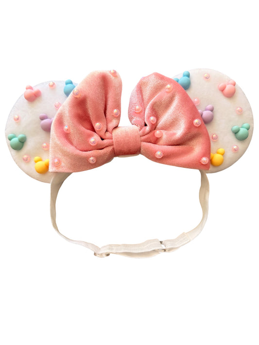 Velvet and Pastel Pearl Mouse Ear Elastic Headband