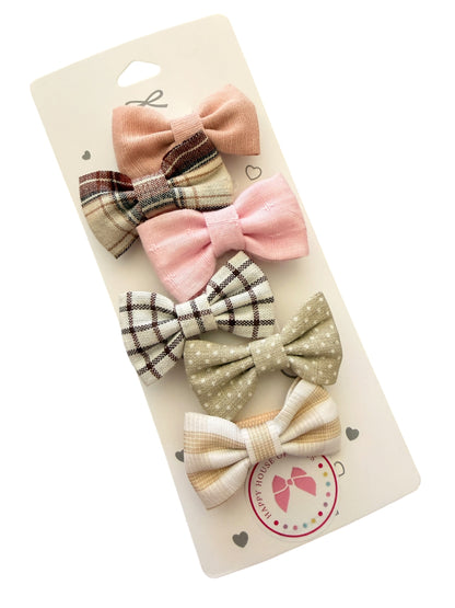 Mini Baby Hair Clips – Neutral Linen Bow Clips for Babies & Toddlers