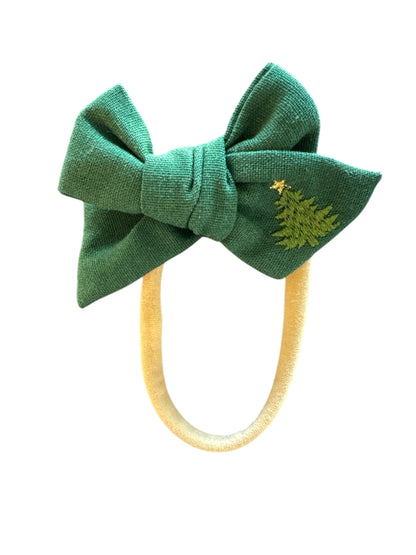 *Small Christmas Tree Linen Hair Bows