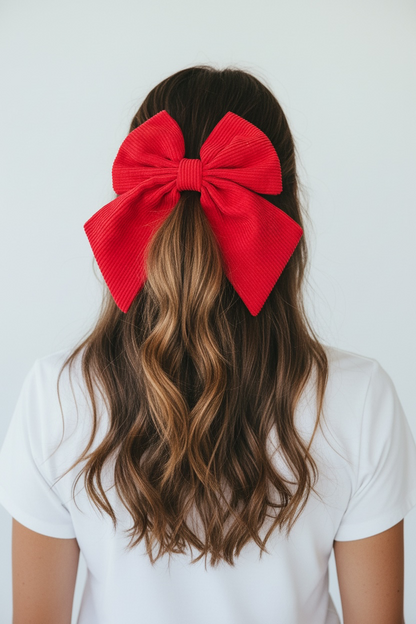 Ribbed Corduroy Sailor Hair Bow for Girls – Navy & Red