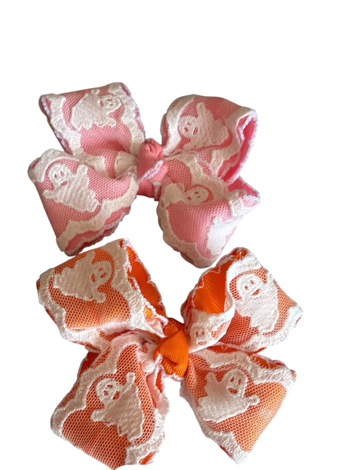 Ghost Lace Boutique Hair Bow – Halloween Bow for Girls in Orange & Pink