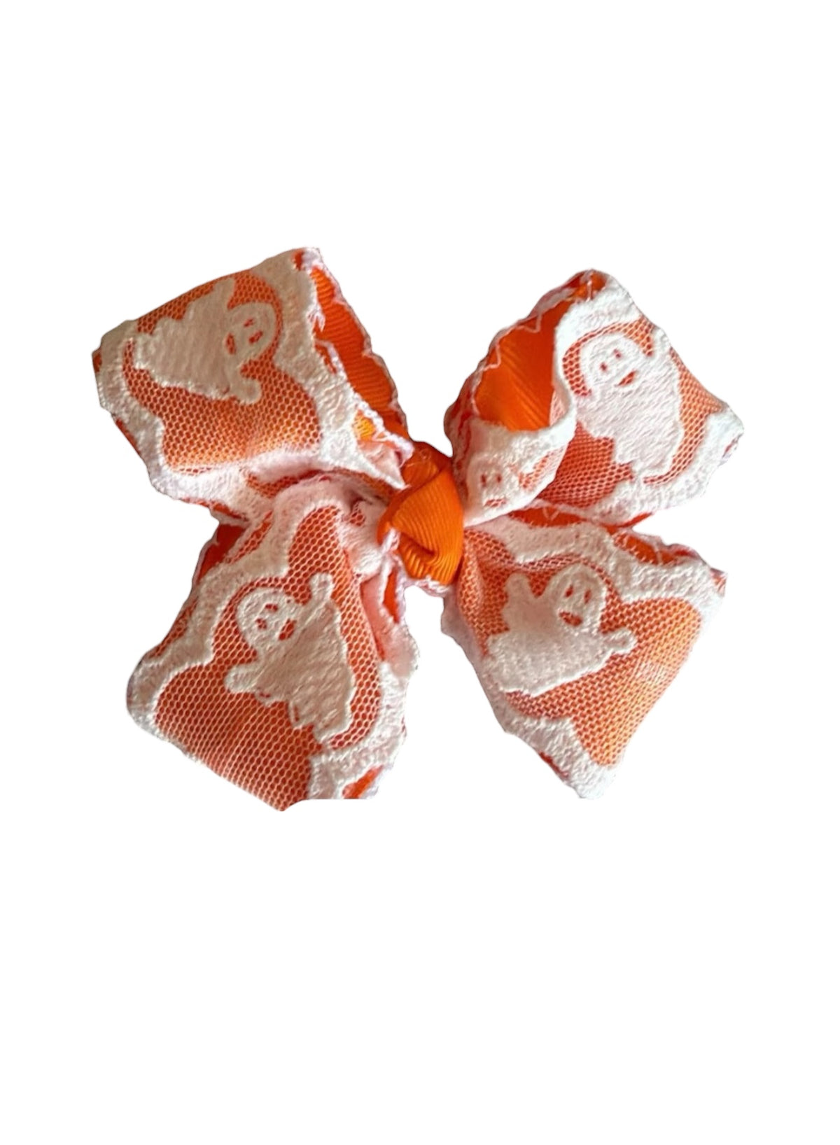 Ghost Lace Boutique Hair Bow – Halloween Bow for Girls in Orange & Pink