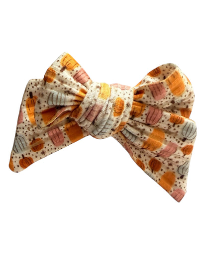 Fall Pumpkin Print Hair Bow for Girls – Autumn Hair Bow & Headband