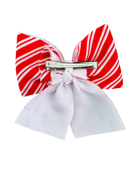 Candy Cane Neoprene Hair Bow - 5 Inch Christmas Bubble Bow | Holiday Hair Accessories