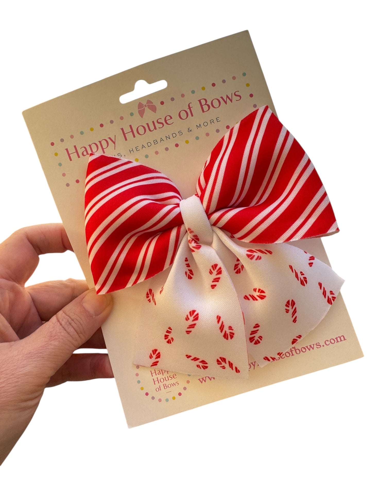 Candy Cane Neoprene Hair Bow - 5 Inch Christmas Bubble Bow | Holiday Hair Accessories