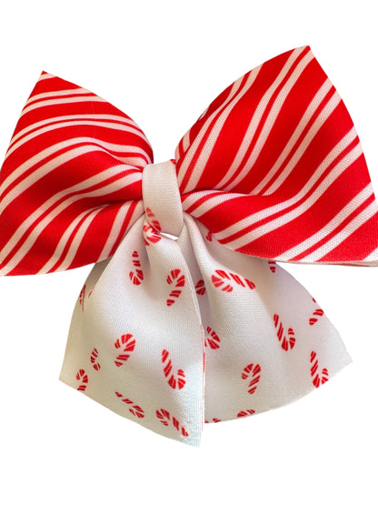 Candy Cane Neoprene Hair Bow - 5 Inch Christmas Bubble Bow | Holiday Hair Accessories