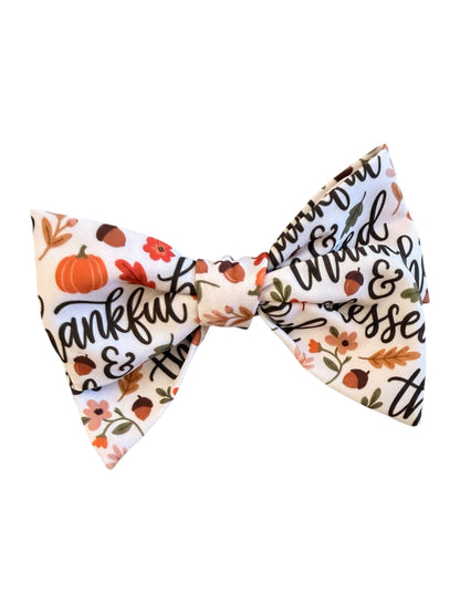 Thankful & Blessed Fabric Sailor Hair Bow – Thanksgiving Hair Bow for Girls