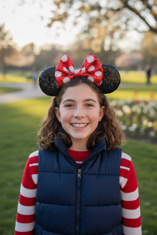Chunky Red Polka Dot Bow Mouse Ear Headbands
