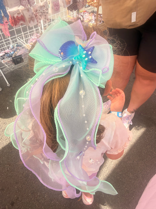Mermaid Rhinestone Long Tail Bow – Embellished Hair Accessory