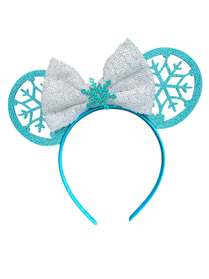 *Aqua Snowflake Mouse Ear Headband