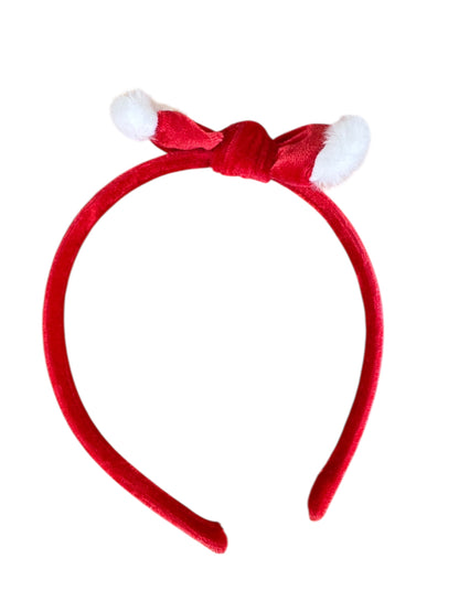 Red Velvet Santa Headbands with White Fuzzy Trim - Christmas Holiday Hair Accessories