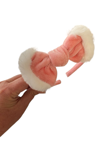 Pink Velvet Santa Headbands with White Fuzzy Trim - Christmas Holiday Hair Accessories