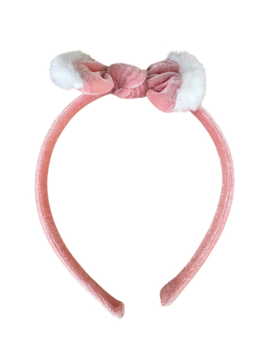 Pink Velvet Santa Headbands with White Fuzzy Trim - Christmas Holiday Hair Accessories