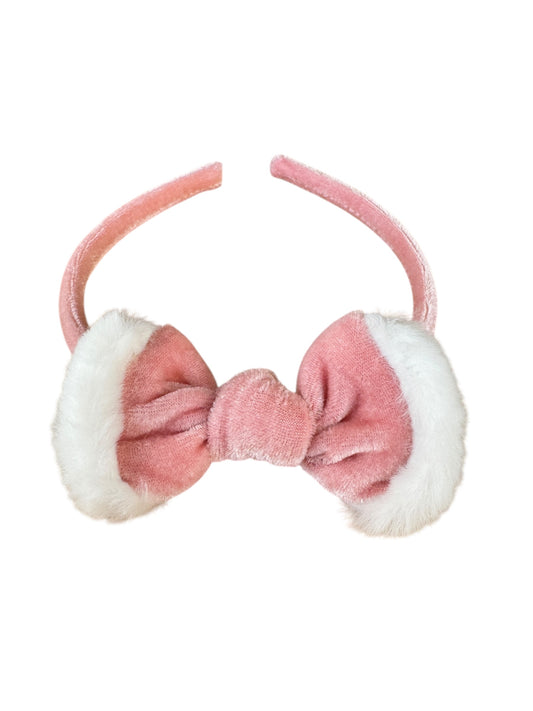 Pink Velvet Santa Headbands with White Fuzzy Trim - Christmas Holiday Hair Accessories