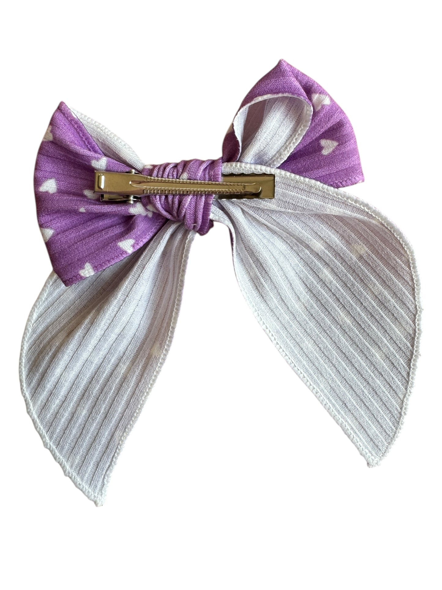 Purple and White Heart Hair Bow - Valentine's Day Hair Bow for Girls