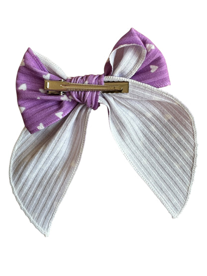 Purple and White Heart Hair Bow - Valentine's Day Hair Bow for Girls